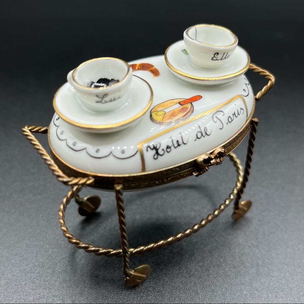 Rare Limoges Hotel De Paris Breakfast Serving Cart Coffee Cheese Croissant Box